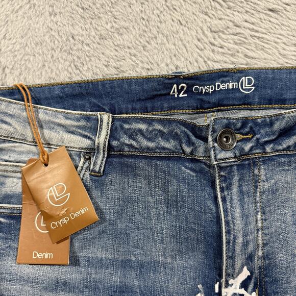 Crysp Denim Jeans Mens 42 Graffiti Art Graphic Distressed Pants Written Indigo 4 - Picture 2 of 16